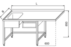 Table with a sink and a place for a dishwasher 1600x700x850 (h) mm.